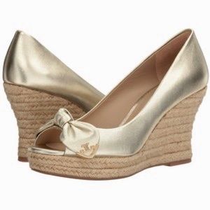 Tory Burch Women's Dory Gold Espadrille Wedges
